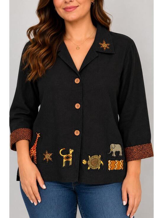 Tops - Vintage Susan Bristol Safari Animal Appliqué Linen Blend Jacket Petite Small
